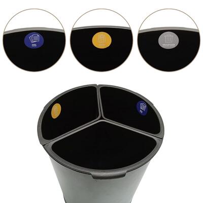  Black Hotel Recycling Bucket with Black Separators 3x4.5L